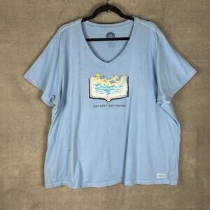 Life Is Good Top Womens XXXL Blue Crusher Tee Short Sleeve Tshirt Book Beach